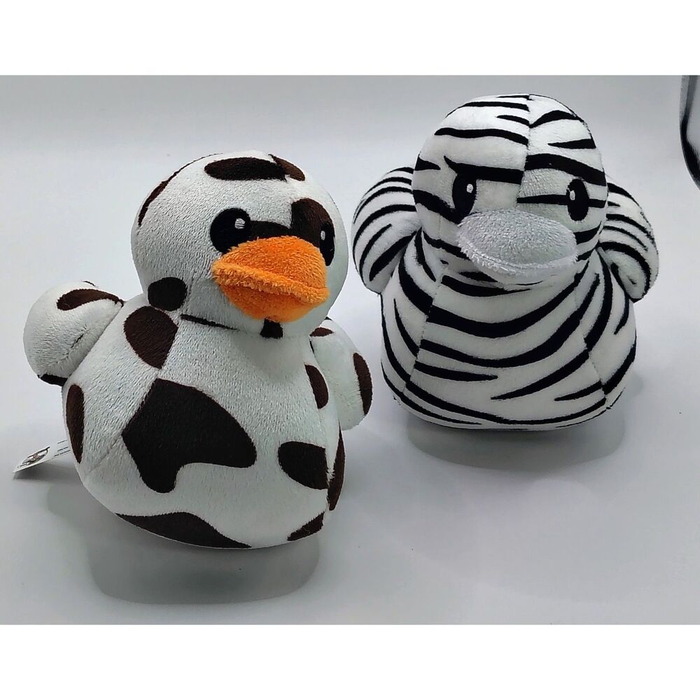 Ducks Black Brown White Lot of 2 Dependable Services Inc Plush Stripes Cow Print